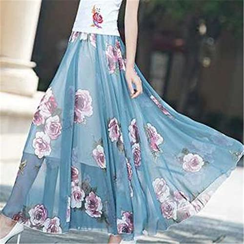 HUWAIYUNDONG Damen Maxirock - Frauen Lange Hohe Taille Urlaub Tanz,Chiffon Floral Maxi Sommerrock,Eleganter Strand Boho,Damen Sommerkleid Urlaub,Lady Vintage Girl Fairy,Blumen,L von HUWAIYUNDONG