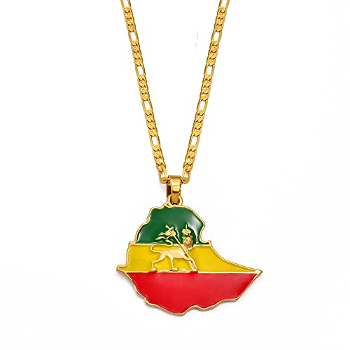 Halskette Damen - Halskette Mit Äthiopischem Flaggenanhänger, Für Damen Und Herren, Äthiopien-Schmuck, Kartenketten, Verstellbare Kette, Ethnische Region, Mode, Hiphop, Einzigartiges Personalisie von HUWAIYUNDONG