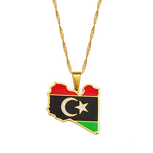 Halskette Damen - Libyen Karte Flagge Anhänger Halskette Für Damen Herren,Schmuck Libyen Länderkarten,Verstellbare Kette,Ethnische Region Mode Hiphop Einzigartige Personalisierte Alltägliche Part von HUWAIYUNDONG