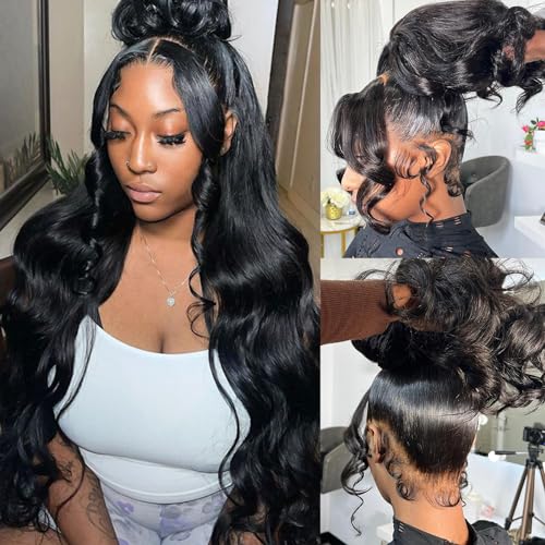 HUWOKS 360 Körperwelle, Lace-Front-Perücke, Echthaar-Perücken für Frauen, ohne Klebstoff, vorgerissen mit Babyhaar, 180 % Cue-Dichte HUWOKS 360 Körperwelle, Lace-Front-Perücke, Echthaar-Perücken für Frauen, ohne Klebstoff, vorgerissen mit Babyhaar, 180 % Cue-Dichte von HUWOKS