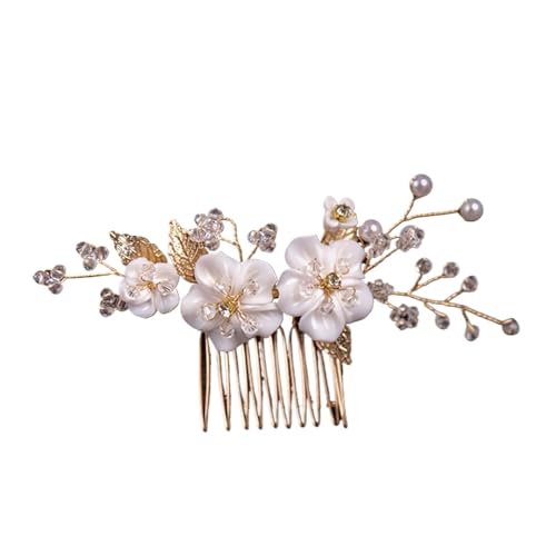 2 stücke Braut Kopfschmuck Hochzeit Perle Blume Haarnadel Seite Kamm Golden Leaf Shaped Legierung Tiaras Einsatz for Braut Kopfbedeckungen Für Damen Hochzeit(Gold style A) von HUWOYG
