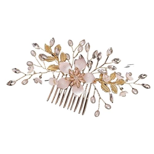 2 stücke Braut Kopfschmuck Hochzeit Perle Blume Haarnadel Seite Kamm Golden Leaf Shaped Legierung Tiaras Einsatz for Braut Kopfbedeckungen Für Damen Hochzeit(Gold style B) von HUWOYG