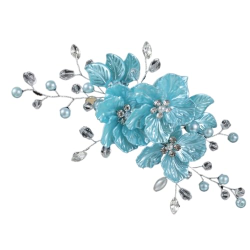 2 stücke Braut Kopfschmuck Kristall Perle Blume Haar Clips Elegante Kopfbedeckungen for Frauen Juwelen for Hochzeit Haar Zubehör Für Damen Hochzeit(Blue) von HUWOYG
