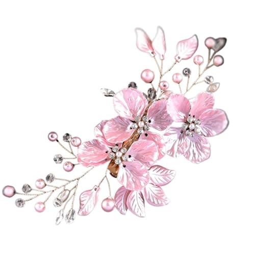 2 stücke Braut Kopfschmuck Kristall Perle Blume Haar Clips Elegante Kopfbedeckungen for Frauen Juwelen for Hochzeit Haar Zubehör Für Damen Hochzeit(Bright Pink) von HUWOYG