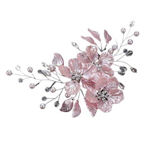 2 stücke Braut Kopfschmuck Kristall Perle Blume Haar Clips Elegante Kopfbedeckungen for Frauen Juwelen for Hochzeit Haar Zubehör Für Damen Hochzeit(Pink) von HUWOYG