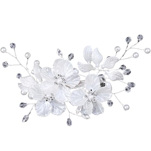 2 stücke Braut Kopfschmuck Kristall Perle Blume Haar Clips Elegante Kopfbedeckungen for Frauen Juwelen for Hochzeit Haar Zubehör Für Damen Hochzeit(White) von HUWOYG