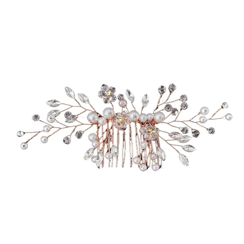 2 stücke Hochzeit Kopfschmuck Perle Perlen Seite Kamm Braut for Haar Frauen Zubehör Für Damen Hochzeit(Rose gold) von HUWOYG