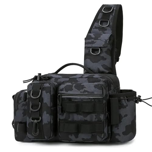 Angelgerät Rucksack Locken Box Getriebe Lagerung Tasche Fanny Pack for Männer Fliegen Angeln Mit Rute Halter Sling Schulter Tasche Für Angler(Black A) von HUWOYG