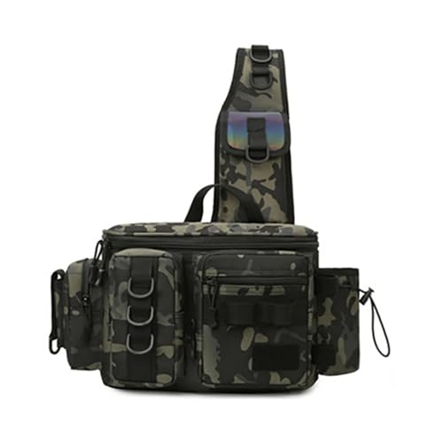 Angelgerät Rucksack Locken Box Getriebe Lagerung Tasche Fanny Pack for Männer Fliegen Angeln Mit Rute Halter Sling Schulter Tasche Für Angler(Green) von HUWOYG