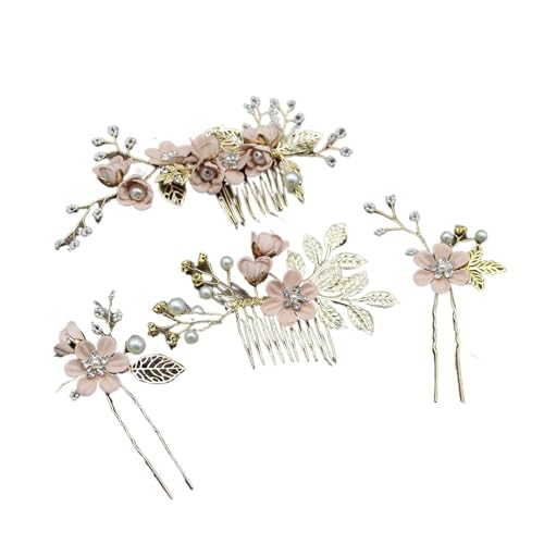 Braut-Haarschmuck for Frauen, Blumen-Perlen-Kopfschmuck, Hochzeits-Haarschmuck for Verlobungsfeiern Für Damen Hochzeit(Apricot) von HUWOYG