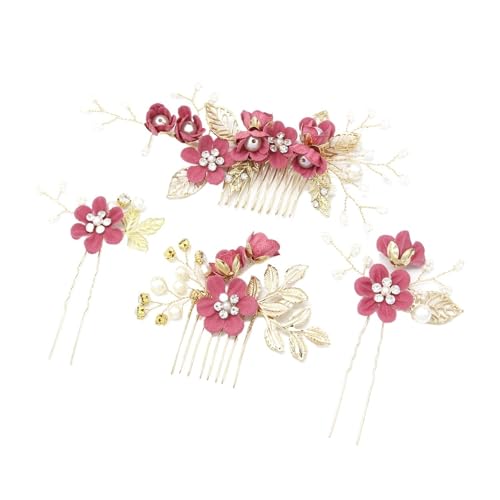 Braut-Haarschmuck for Frauen, Blumen-Perlen-Kopfschmuck, Hochzeits-Haarschmuck for Verlobungsfeiern Für Damen Hochzeit(Peach) von HUWOYG