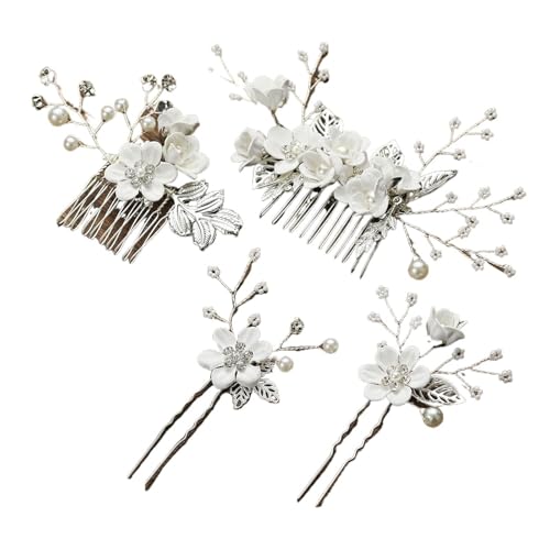 Braut-Haarschmuck for Frauen, Blumen-Perlen-Kopfschmuck, Hochzeits-Haarschmuck for Verlobungsfeiern Für Damen Hochzeit(White) von HUWOYG