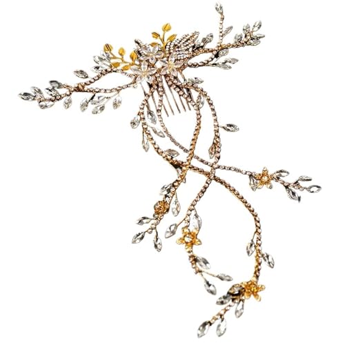 Braut Kopfschmuck Kristall Perle Braut Tiaras Haarbänder Brautjungfer Diamante Haarranke for Hochzeitsaccessoires Für Damen Hochzeit(Gold) von HUWOYG