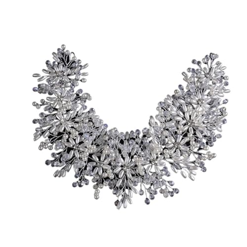 Braut Kopfschmuck Perle Kristall Blume Stirnband Hochzeit Haarschmuck for Frauen Party Prom Für Damen Hochzeit(Silver) von HUWOYG