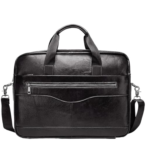HUWOYG Echtes Leder Männer Aktentasche Tragbare Büro Handtasche for Laptop Tasche Business Messenger Schulter Taschen Reisen Für Reisen, Geschäft(Black) von HUWOYG