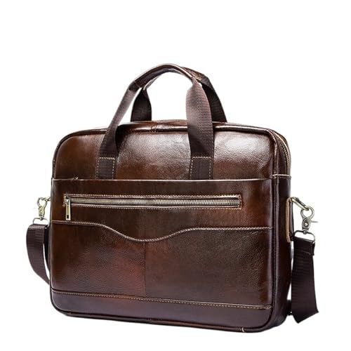 HUWOYG Echtes Leder Männer Aktentasche Tragbare Büro Handtasche for Laptop Tasche Business Messenger Schulter Taschen Reisen Für Reisen, Geschäft(Coffee) von HUWOYG