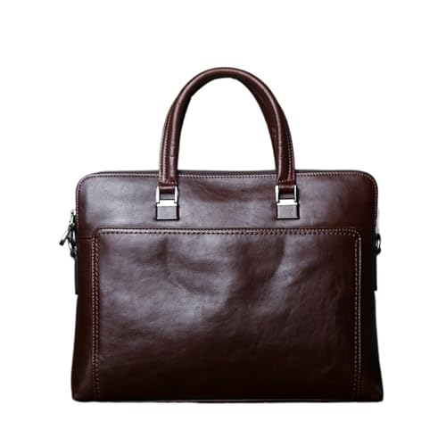 HUWOYG Herren-Handtasche aus echtem Leder, großes Fassungsvermögen, Business-Einzelschulter-Messenger-Aktentasche Für Reisen, Geschäft(Brown Red) von HUWOYG