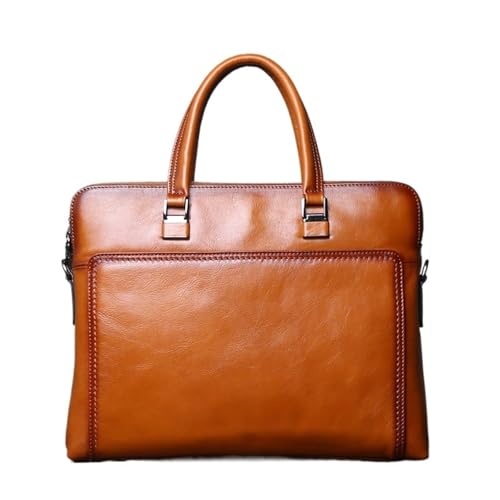 HUWOYG Herren-Handtasche aus echtem Leder, großes Fassungsvermögen, Business-Einzelschulter-Messenger-Aktentasche Für Reisen, Geschäft(Brownish yellow) von HUWOYG
