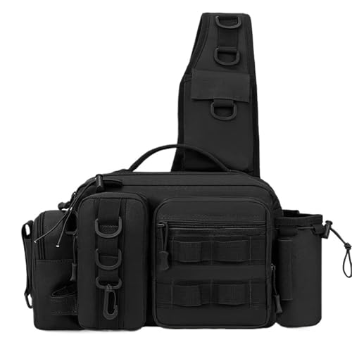 HUWOYG Männer Angelgerät Tasche Einzelne Schulter Umhängetaschen Taille Pack Fisch Lockt Getriebe Utility Lagerung Angeln Box Brust Für Angler(Black) von HUWOYG