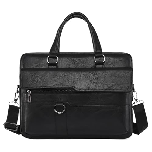 HUWOYG Männer Handtasche Leder Mann Aktentasche for Laptop Messenger Männer Leder Schulter Tasche Business Portfolio for A4 Dokument Für Reisen, Geschäft(Black) von HUWOYG