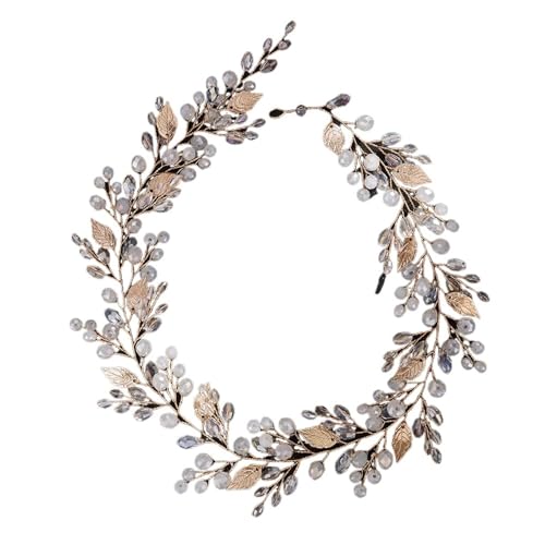 Legierung Braut Kopfschmuck Kristall Perle Blume Stirnband Braut Kopfbedeckung Hochzeit Party Prom Kopfschmuck Für Damen Hochzeit(WHITE) von HUWOYG