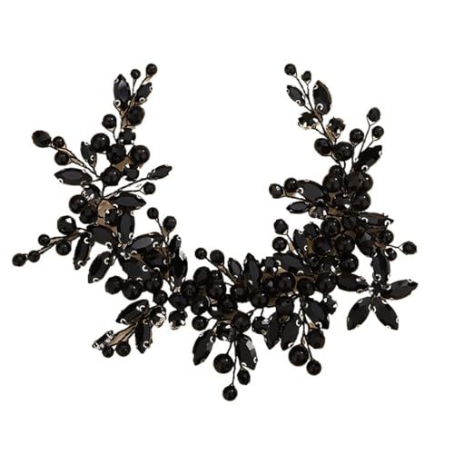 Perlen Braut Stirnband Kristall Braut Kopfschmuck Hochzeit Haarschmuck Handgefertigter Haarschmuck Party Prom Für Damen Hochzeit(Black) von HUWOYG