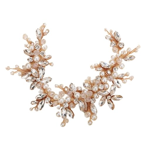 Perlen Braut Stirnband Kristall Braut Kopfschmuck Hochzeit Haarschmuck Handgefertigter Haarschmuck Party Prom Für Damen Hochzeit(Rose Gold) von HUWOYG