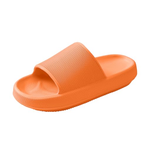 HUXMEYSON Slides für Damen, schnell trocknende Slides für Herren, Fußgewölbeunterstützung, Duschschuhe mit gepolsterter Sohle, Orange/Abendrot im Zickzackmuster (Sunset Chevron), 9-10 Women/7.5-8.5 von HUXMEYSON