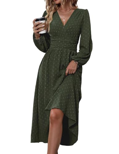 HUXRAKV Damen Elegant Kleid Langarm V-Ausschnitt Freizeitkleider A-Linie Blumenmuster Wickelkleid Herbst Winter Laternenärmeln Kleid Partykleid Abendkleider,37-ArmeegrünXXL HUXRAKV Damen Elegant Kleid Langarm V-Ausschnitt Freizeitkleider A-Linie Blumenmuster Wickelkleid Herbst Winter Laternenärmeln Kleid Partykleid Abendkleider,37-ArmeegrünXXL von HUXRAKV