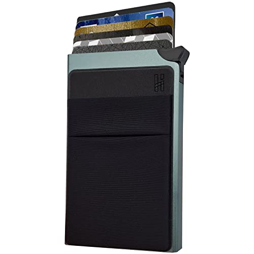 HUYAMI Kreditkartenetui mit Geldscheinfach – RFID Blockierung und Sicherheit – Automatischer Popup-Knopf – Kostenloses E-Book Inclusive – Stabiles Aluminium Brieftaschenetui – Bis zu 7 Bankkarten von HUYAMI