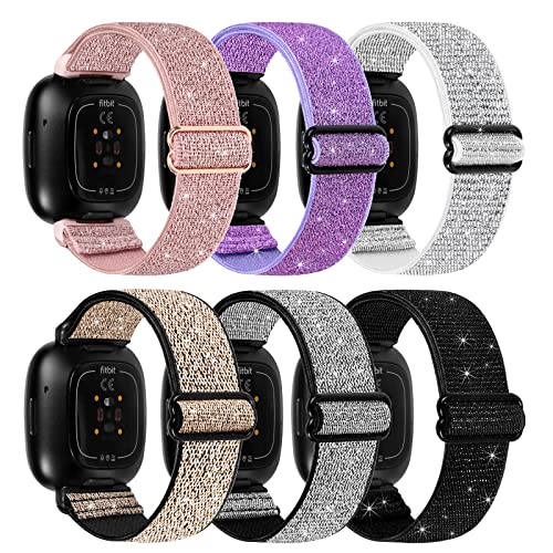 Elastische Nylonbänder, 6 Packungen, kompatibel mit Fitbit Versa 3/Fitbit Sense, verstellbare Nylon-Ersatzbänder für Fitbit Versa-Smartwatch, für Damen und Herren, Ohne Edelstein Elastische Nylonbänder, 6 Packungen, kompatibel mit Fitbit Versa 3/Fitbit Sense, verstellbare Nylon-Ersatzbänder für Fitbit Versa-Smartwatch, für Damen und Herren, Ohne Edelstein von HUYIIO