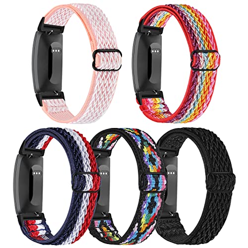 Verstellbares, elastisches Armband für Inspire 2 / Inspire / Inspire HR, elastisches weiches Nylon, sportlich, atmungsaktiv, Ersatzarmband für Damen und Herren, 5 Stück, Kein Edelstein von HUYIIO