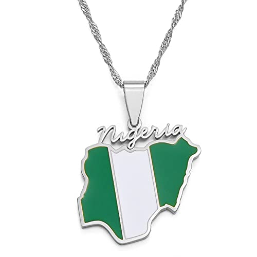 HUYUEXIN Nigeria Karte Anhänger Halskette - Farbflagge Hip-Hop Polierschmuck, Ländername Nigerianischer Modecharme Ethnische Kette, Frauen/Mädchen/Männer Unisex,Silber,17,7 HUYUEXIN Nigeria Karte Anhänger Halskette - Farbflagge Hip-Hop Polierschmuck, Ländername Nigerianischer Modecharme Ethnische Kette, Frauen/Mädchen/Männer Unisex,Silber,17,7 von HUYUEXIN