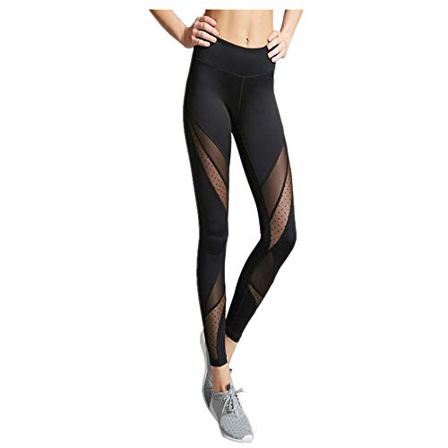 HUYURI Damen Sexy Sport Leggings, Tech Mesh Yoga-Fitness-Hose, Lange Streetwear Sporthose mit Netzeinsätzen Yogahose Laufhose Training Tights (Schwarz 3, S) von HUYURI Hosen