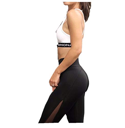 HUYURI Damen Sexy Sport Leggings, Tech Mesh Yoga-Fitness-Hose, Lange Streetwear Sporthose mit Netzeinsätzen Yogahose Laufhose Training Tights (Schwarz 4, M) von HUYURI Hosen