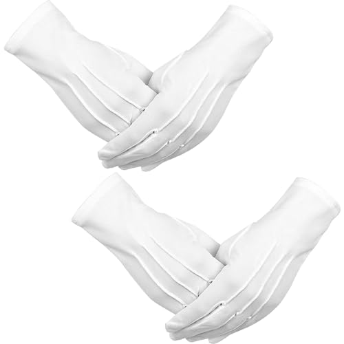 2 Paar Baumwolle Handschuhe,Parade Handschuhe Etiquette-Handschuhe,Nylon Weiß Handschuhe Mit Druckknopf,Für Frauen Und Herren Weihnachtsmann,Formelle Smokings,Münzen Nspektionshandschuhe von HUZNA
