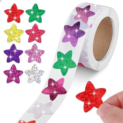 500 Stück Gold Sterne Aufkleber,Glitter Stern-Aufkleber,Bunt Belohnung Sternaufkleber für Kinder, 2,5 cm Selbstklebend Dekorative Stern Aufkleber für DIY Scrapbooking Dekoration von HUZNA