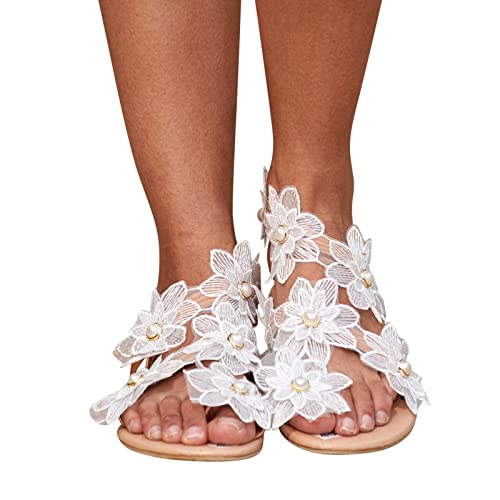 Damen Cozy Slides - Menschen Badelatschen Rattan-Gras-Hausschuhe Keilabsatz und Clip-Zehe lässige Schleife rutschfest Badeschuhe Bequeme Sandalen von HUyydza