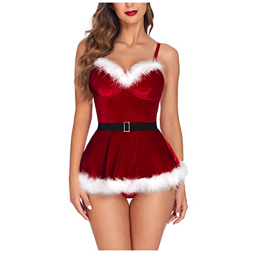 Damen-Dessous-Set, zweiteilig, Unterwäsche, Unterwäsche, Nachtwäsche, Stahlring, Pyjama, Strumpfband, Dessous-Set, 2er-Pack, Weihnachten, Fuzzy-Trim, O-Ring, schmales Kleid, Dessous Dessous Sekretärin von HUyydza