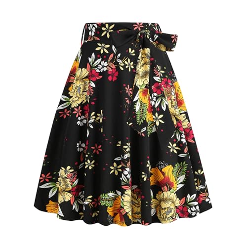 Damen Sommer Wickelrock - Sommer Hohe Taille A-Line Rock Korean College Wind Vintage Retro Röcke mit Schlitz Blumenrock mit Taschen Maxirock mit Kordelzug Luftiger Sommerrock Damen Sommer Wickelrock - Sommer Hohe Taille A-Line Rock Korean College Wind Vintage Retro Röcke mit Schlitz Blumenrock mit Taschen Maxirock mit Kordelzug Luftiger Sommerrock von HUyydza