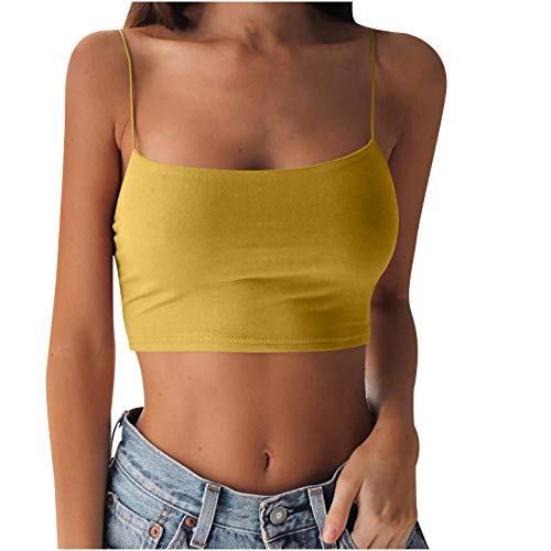 HUyydza Damen Spaghettiträger Crop Camisole - Casual Bauchfreies Scoop Ausschnitt Einfarbig Cami Top Teenage Aesthetic Outfits von HUyydza