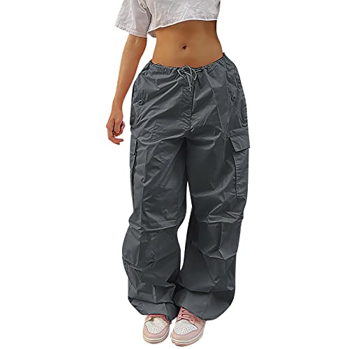 Y2k Baggy Lange Hosen Leinen Hosen Mit Taschen Weites Bein Track Pants Weite Bein Freizeithose 90er E-Girl Streetwear Weites Bein Track Pants Damen Baggy Cargohose Kordhose weitem Bein Parac von HUyydza