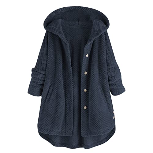 Zipper Casual Solid Jacket Hooded Long Women's Color Coat Damenmantel Damen Fleecejacke Adagio Damen von HUyydza