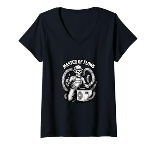 Damen Master of Flows HVAC Skelett Design für Kühlung und Heizung T-Shirt mit V-Ausschnitt von HVAC Master of Flows Apparel