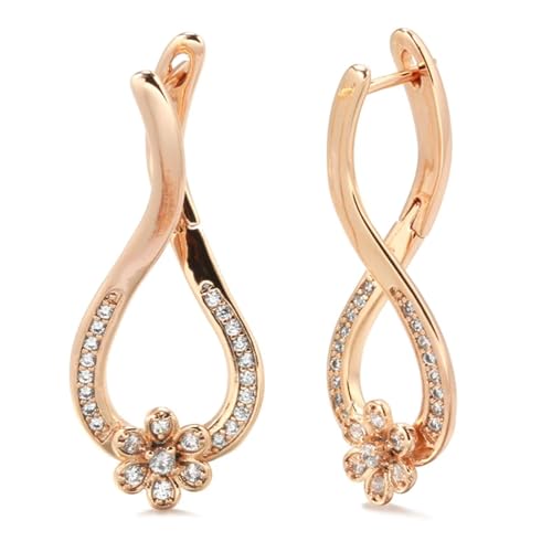 Earrings Wen Stud Hoop Geetric Flower Big Fashion Rose color Natural Zircon Long Drop Earring Vintage von HVBIHRJIP