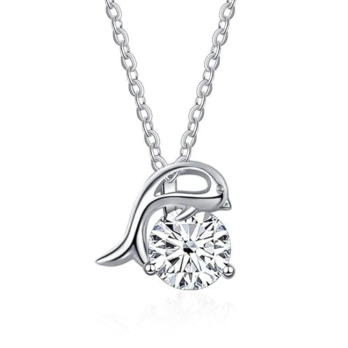 HVBIHRJIP Schmuck S 1 D Farbe Blaues Grün rosa Moissanit Anhänger Halsketten für Frauen Delphin Frauen Halsketten - Valentinstag Geburtstag von HVBIHRJIP