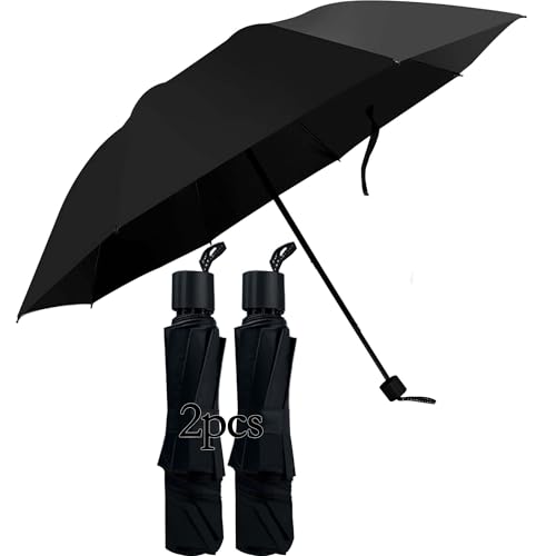 HVDHYY 2pcs Taschenschirm Regenschirm Sturmfest Klappschirm Regenschirm Mit UV Schutz Leichter Geeignet Für Gepäck Und Rucksack(Schwarz) von HVDHYY
