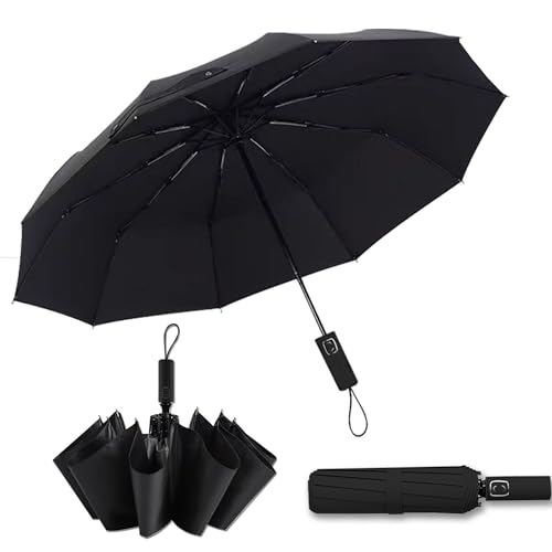 HVDHYY Regenschirm Taschenschirm Automatik,Regenschirm Sturmfest Klappschirm Mit UV Schutz Leichter Geeignet Für Gepäck Und Rucksack(Schwarz) von HVDHYY