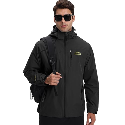 HVECZIXP Regenjacke Herren Leicht Wasserdicht Rain Windbreaker Kapuze Windjacke Unisex für Wandern Reisen Camping Outdoor von HVECZIXP