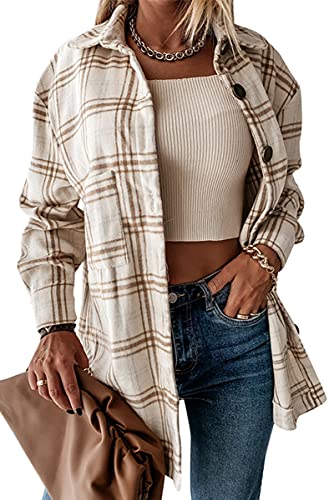 HVEPUO Bluse Damen Hemdjacke Oberteile Elegant Blusen Longbluse Flanellhemd Hemd Karohemd Blusenshirt Holzfällerhemd Hemdbluse Karobluse Kleidung 2023 Braun M von HVEPUO